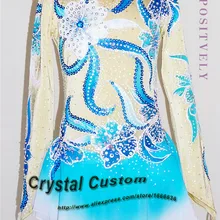 Г., голубое платье для фигурного катания с разноцветными цветами для девочек, новое Брендовое платье для соревнования в фигурном катании на заказ, DR3140