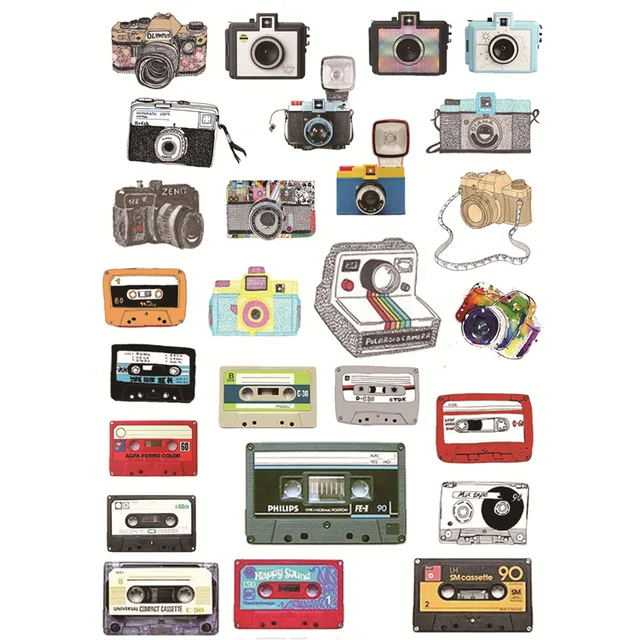 2 pcs/lot Vintage Camera and Tape DIY Waterproof Paper Sticker Flakes