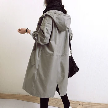 

Spring Autumn Brand New fashion women's solid color Trench Coat Hooded Long Coats Casual loose coats Gabardina para mujer
