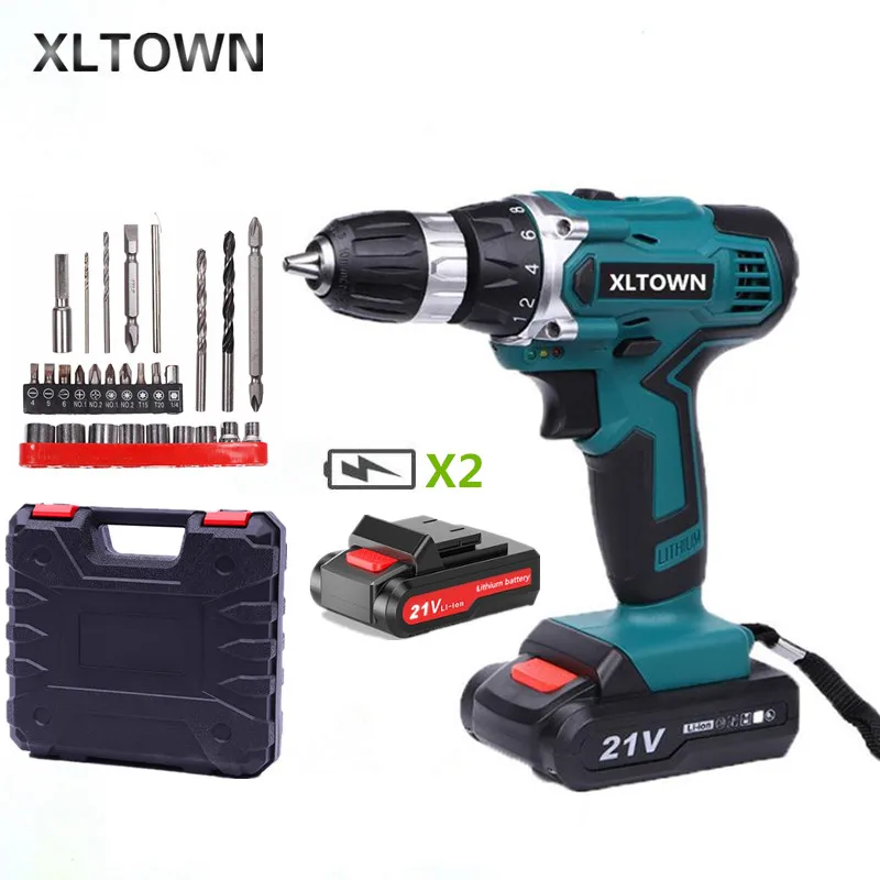 

XLTOWN 21V electric screwdriver with 2 battery and a box hand drill rechargeable electric screwdriver cordless power tools bits