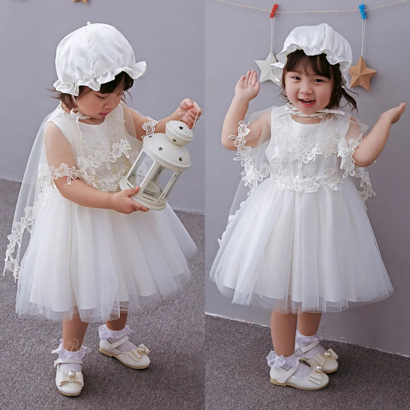 Robe Blanche En Dentelle Pour Fille Ange Robe De Bapteme Pour Bebe Robe De Bapteme Avec Beret Chapeau Cape Robe De Bal Mignonne Robe De Mariee Princesse Aliexpress