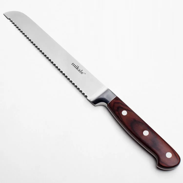 Free Shipping MIKALA High Quality Stainless Steel Serrated Bread Knife
