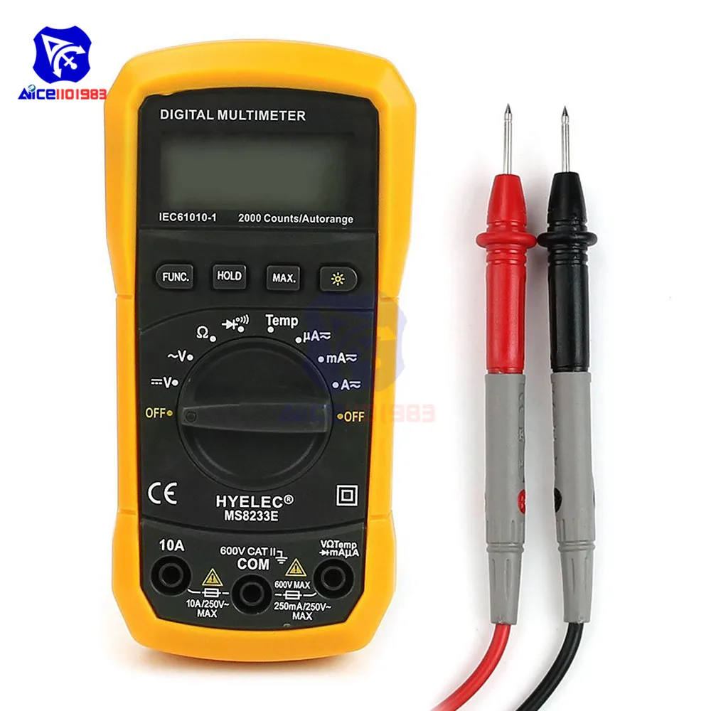 MS8233E Автоматический диапазон ЖК-цифровой мультиметр AC DC Ток Напряжение диод температура резистор ом тестер Вольтметр Амперметр детектор