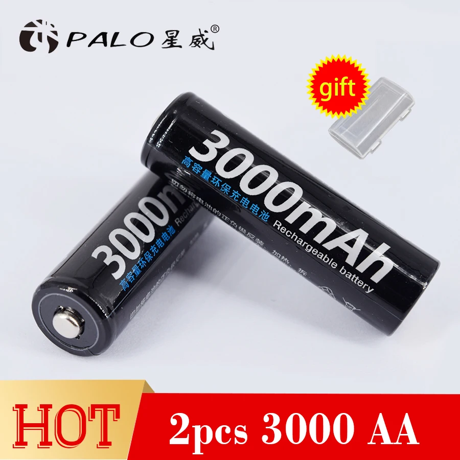 

PALO 2 AA rechargeable batteries NI-MH 3000mah 1.2V pre-charged 2a Ni-MH AA batteries 1800 cycles for camera microphone camera