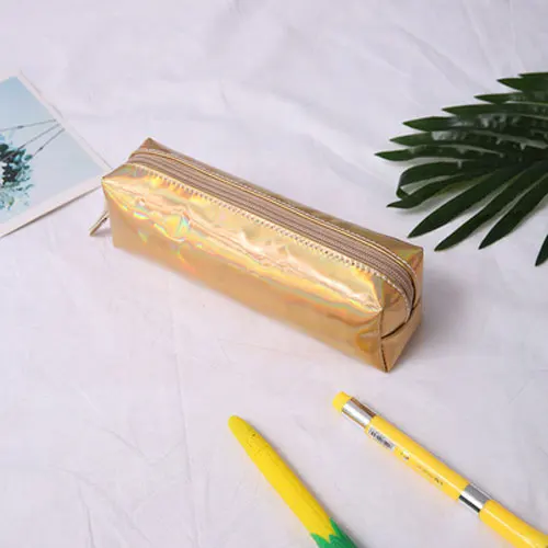 Голографический переливающийся лазерный чехол-карандаш для девочек и мальчиков, школьные принадлежности из искусственной кожи, канцелярские принадлежности, подарок, школьный милый пенал, сумка для карандашей - Цвет: Gold