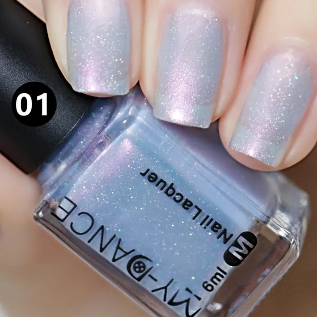 Blue Shimmer Nail Polish 6ml diy pigment glitter shimmer shell nail polish long lasting nail art white pink blue colors