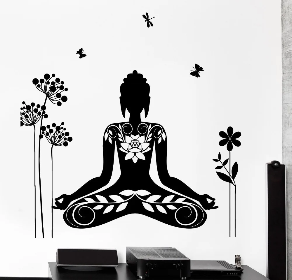 2016 Wall Decal Buddha Yin Yang Oriental Lotus Blossom Meditation OM Wall Sticker Home Decor mason