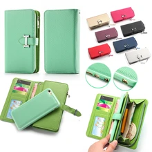 Luxury Zipper Leather Wallet Phone Case For Apple iPhone 6 6 Plus Flip Cover Purse Detachable Magnetic Closure Money Handbag