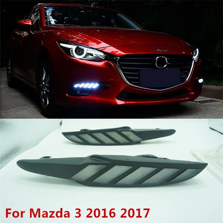 Движущегося сигнала! Для Mazda 3 Axela светодиодный DRL Дневной ходовой светильник Дневной светильник s Желтый сигнальный светильник автомобильный-стильный светильник s