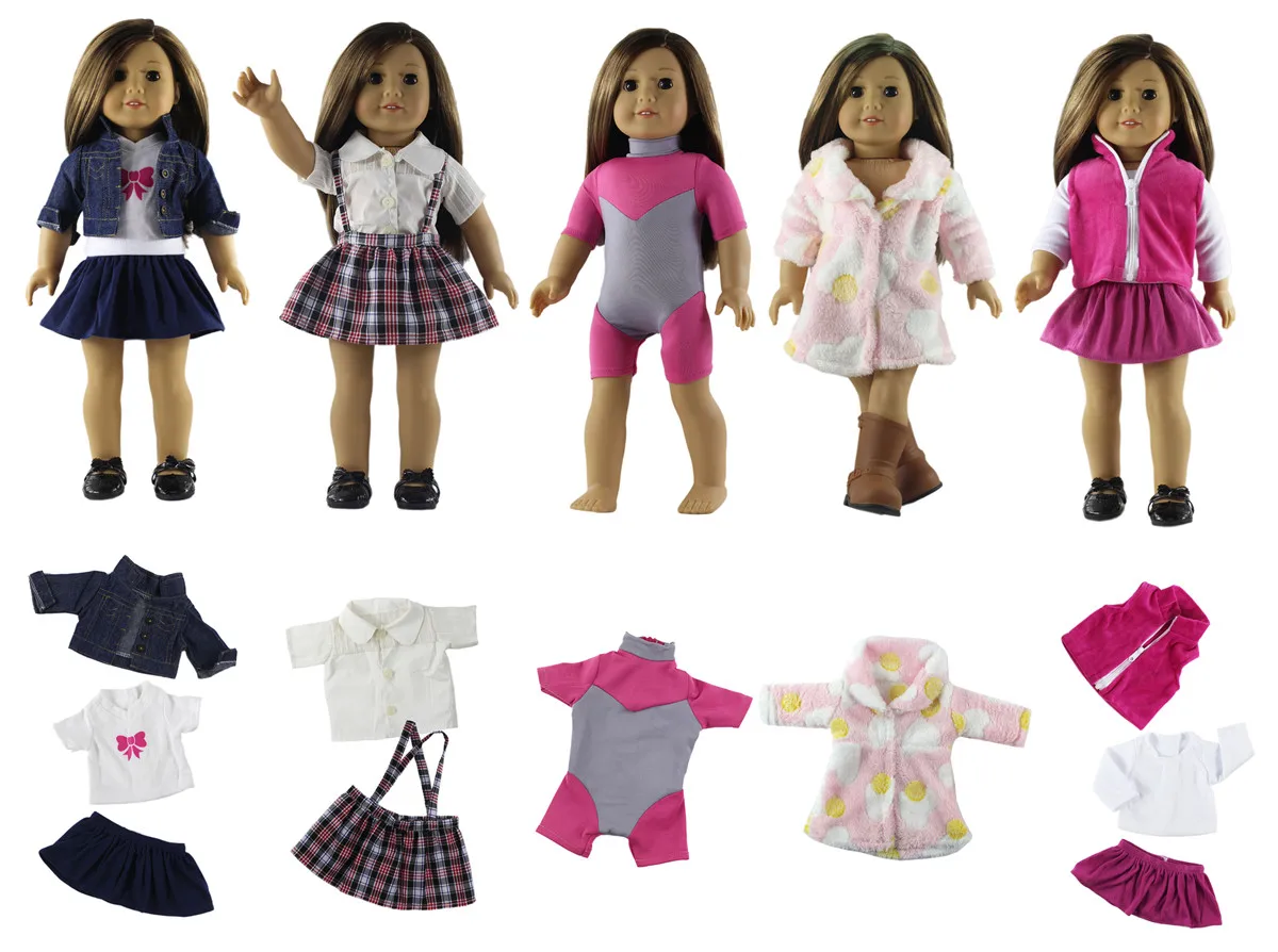 

Hot 5 Set Doll Clothes Outfit New Style Casual Wear Fit for 18'' American Doll Dress Skirt