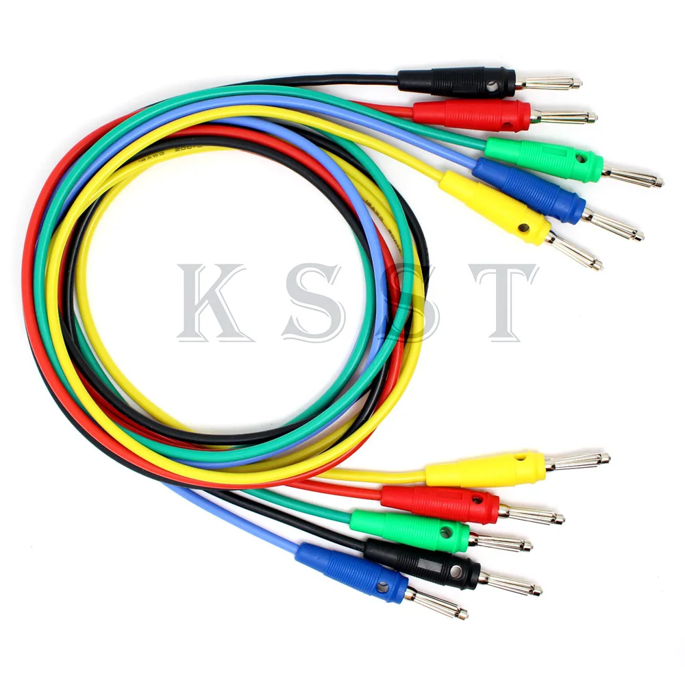 

TL136 5pcs Multimeter pen extension test line with 4mm banana plug , 14 AWG Ultra soft silicone cable, five color