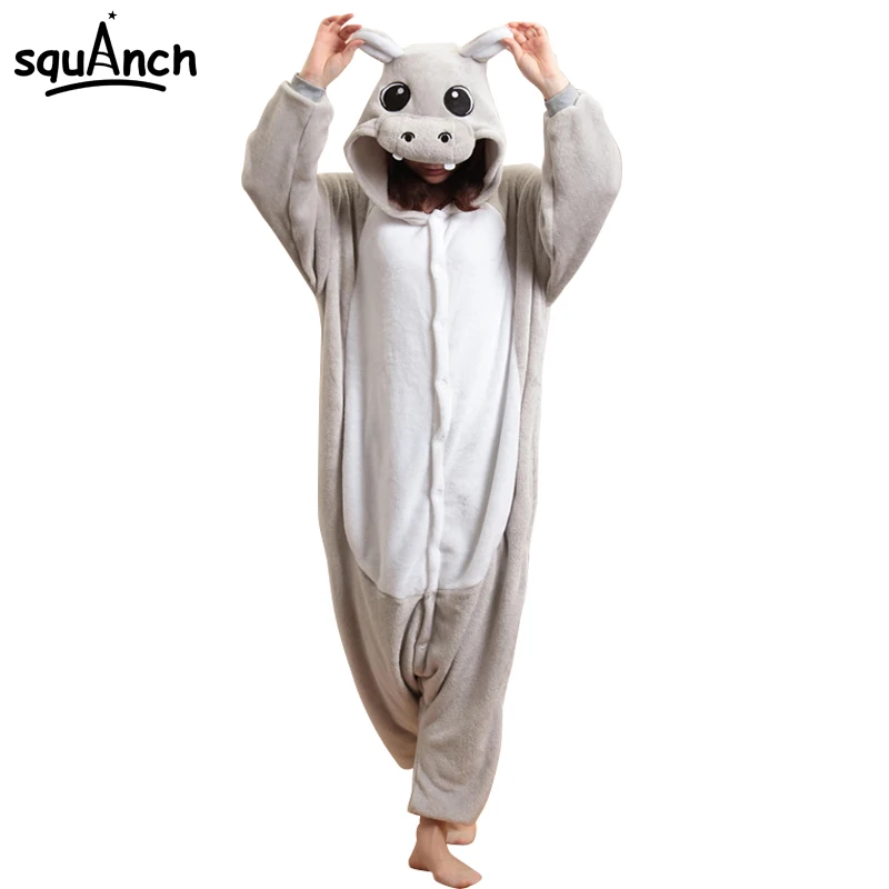 

Animal Hippo Onesie Kugurumi Adult Men Women Pajama Cartoon Gray Overall Kugurumi Couple Party Jumpsuit Winter Warm Soft Suit