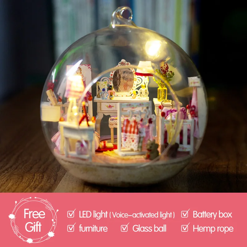 NO Hob DIY деревянный дом Miniaturas с мебели Мини Принцесса комната кукольный домик стеклянный шар игрушка для детей девочек подарок на день рождения год - Цвет: NO Hob