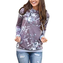 Printed Floral Hoodies Women 2018 Autumn Winter New Fashion Casual Gray Hooded Sweatshirt Female Long Sleeve Pullovers fashion casual printed floral hooded sweatshirt