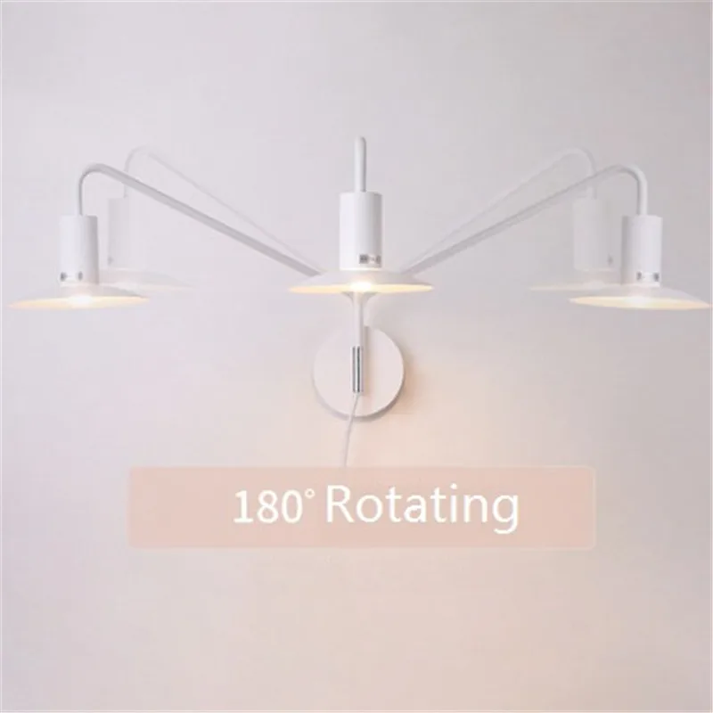 

Loft Style Iron Wall Sconce Industrial Wind Modern LED Wall Light Fixtures With Plug Rotating Bedside Wall Lamp Home Lighting