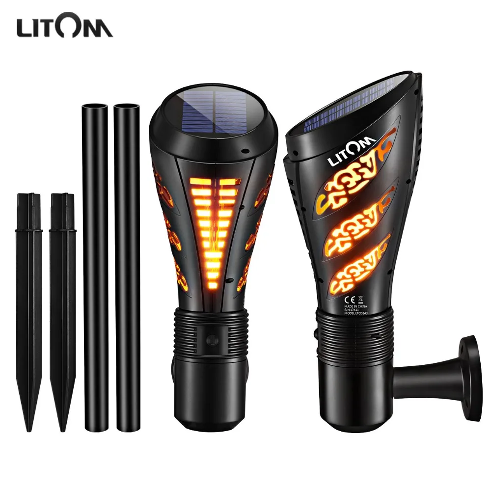 

2 Pack Litom 135 LED Solar Torch Light Outdoor Flickering Flames Waterproof Garden Landscape Lights Luz Solar Led Para Exterior