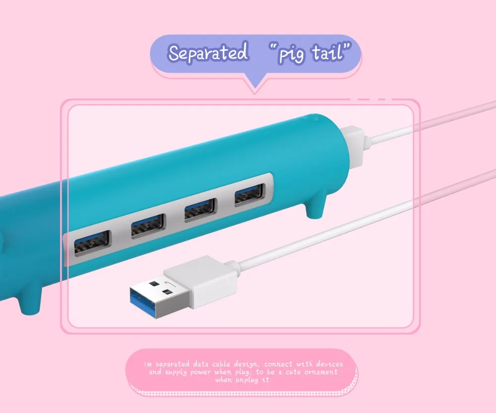 ORICO, 4 порта, USB 3,0, милый, в форме животного, концентратор, 5 Гбит/с, с функцией OTG, 100, кабель с датой, алюминиевый сплав, силикон, для Mac/Windows/Linux