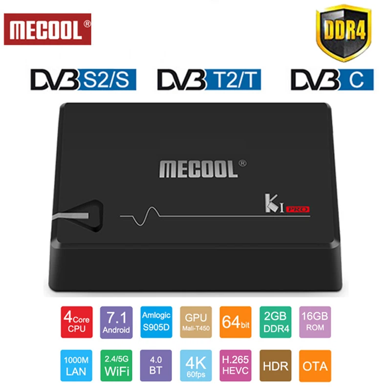 

Mecool KI PRO Android 7.1 TV Box Amlogic S905D Quad Core 64 bit DVB-T2 DVB-S2 DVB-C 2GB DDR4 16GB ROM Smart Set Top TV Box
