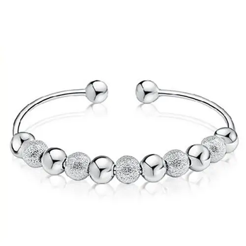 

Women's Silver Plated Open Hand Cuff Bangle 9 Lucky Beads Bracelet Jewelry stainless steel bracelets woman famous brand jewelry