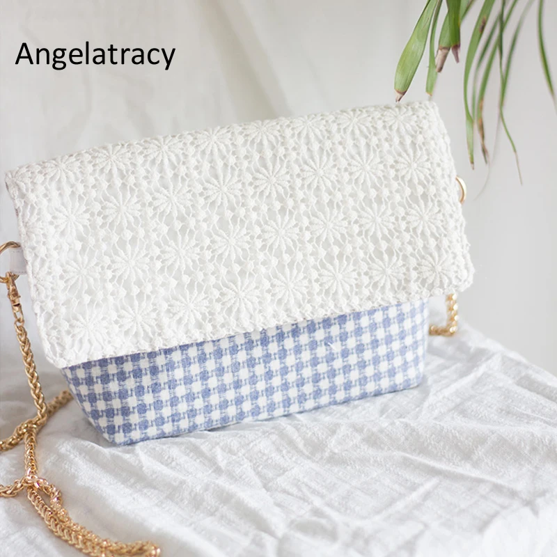 Белая хлопковая сумка мессенджер angelaмощность 2018 для женщин синяя клетчатая