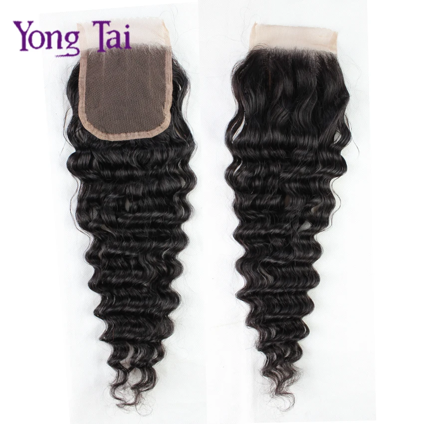 

Unprocessed 6A Hand Tied Virgin Hair Middle/Three/Free Part Color #1B Swiss Lace Closure Malaysian Deep Wave Lace Closure
