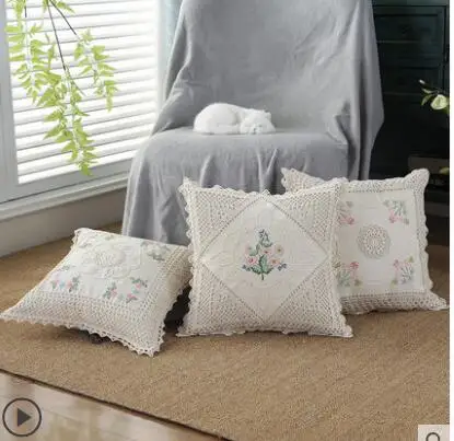 

Handmade crochet hook cotton thread openwork woven retro pillowcase Sofa cushion cover