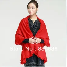 Новая мода осень зима рукав летучая мышь женская кроличья меховая отделка плюс размер шаль кардиган свитер