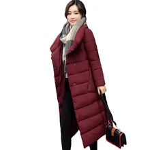 2018 nueva llegada mujer abrigo largo Parka Parkas Stand Collar chaqueta de invierno de las mujeres Outwear algodón acolchado pecho botones mujeres