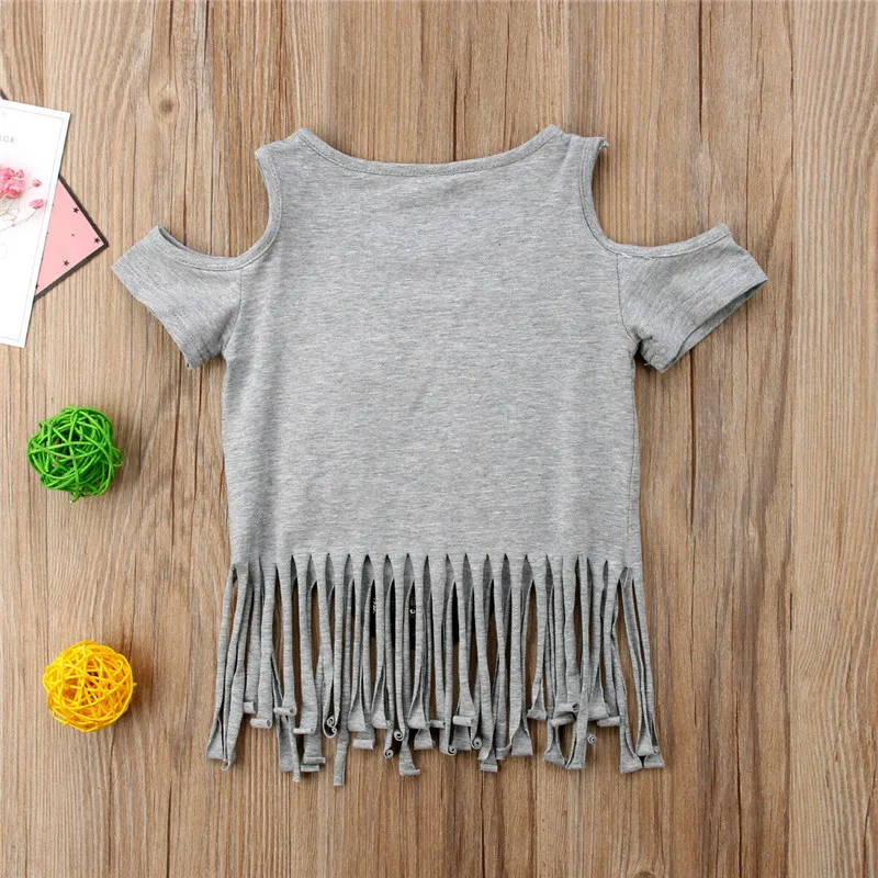 New Summer Tassels Toddler Kid Baby Girl clothes short sleeve T-shirt Tops Sequins Owl Tops