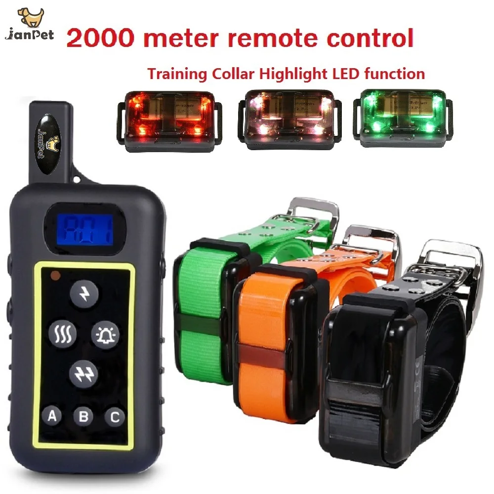 

JANPET 2000meters Remote Control Hunting Dog Training Collar Electric Dog Shocking Collar with Hight Light LED function