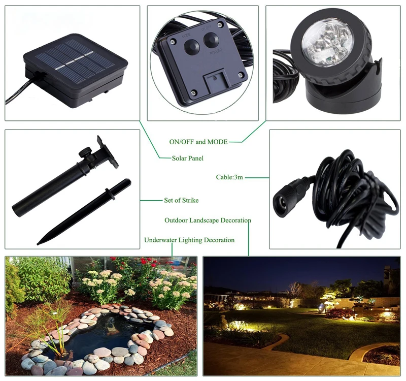 Piscinas ao ar Ip65 à Prova Dcoo Leds Luzes Subaquáticas Solares Livre Jardim Festa Decoração Lagoa Iluminação Submersível Dwaterproof Água 3 m 6 12 Cheap Luzes subaquáticas