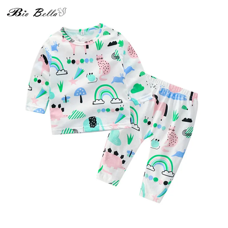 

Spring Autumn Kids Set Long Sleeve Animal Printed Long Sleeve T-shirt and Pants 2pcs Girl Boy O-neck Sleep Wear Clothes Set
