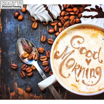

5D Diy Diamond Embroider Painting Full Round Diamonds Coffee Cross-stitch Rhinestones Crystal Coloring By Numbers Decoration