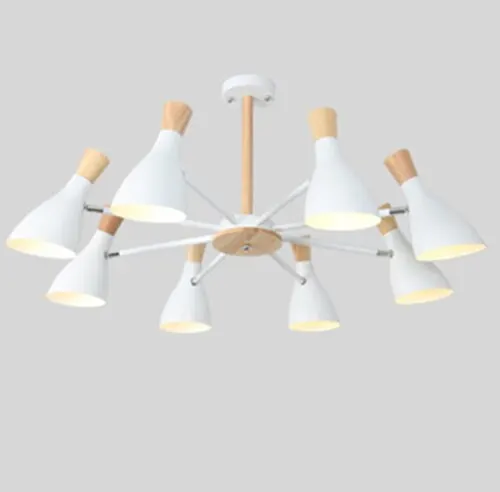 White 8 lights Скандинавская Простая Современная твердая древесина E27 led 220 В алюминиевая Люстра для гостиной, спальни, кабинета, креативная спальня - Цвет корпуса: White 8 lights