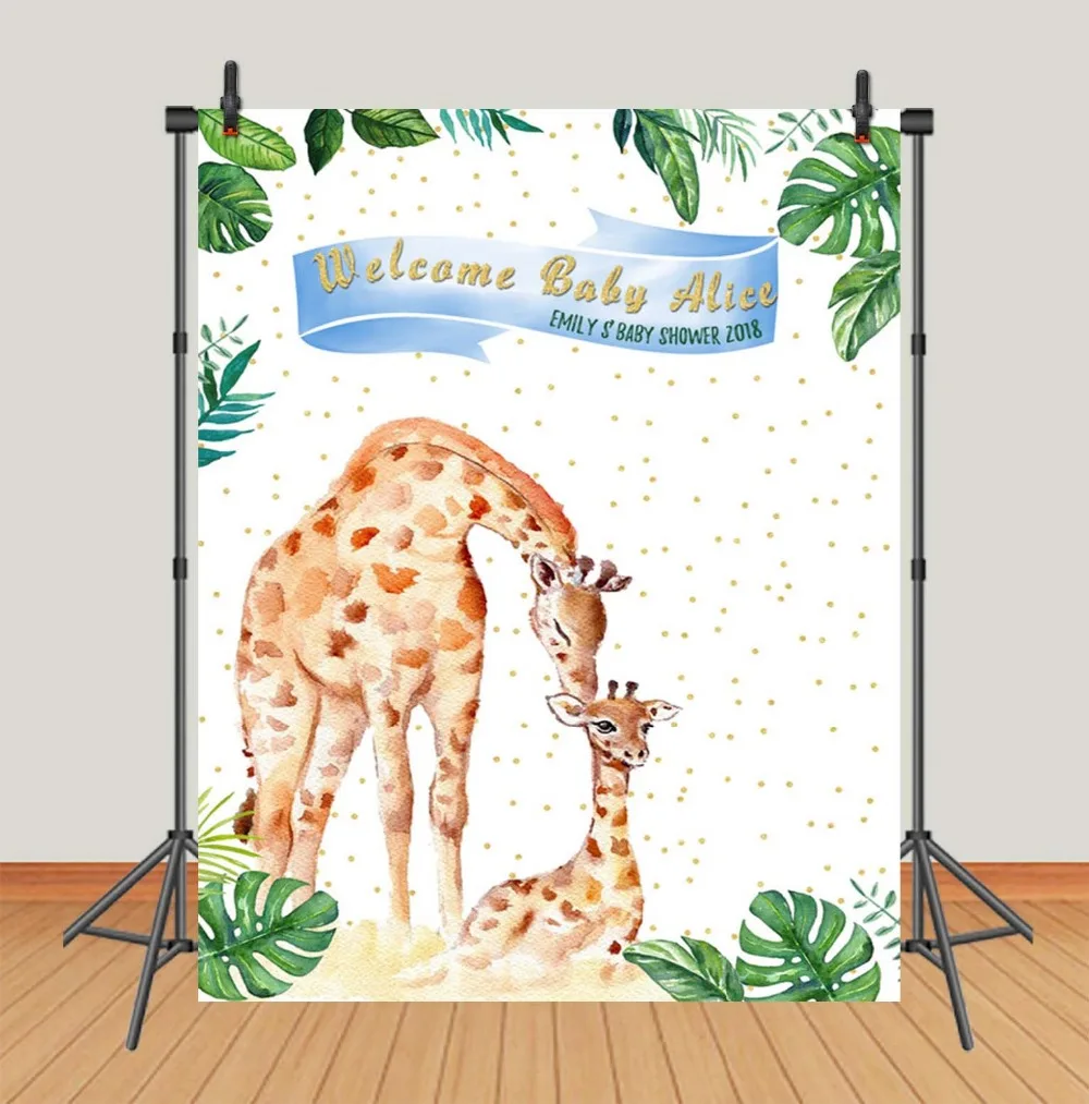 

Sensfun custom children birthday photo backdrop baby shower photography background jungle theme giraffe fabric photo backdrop