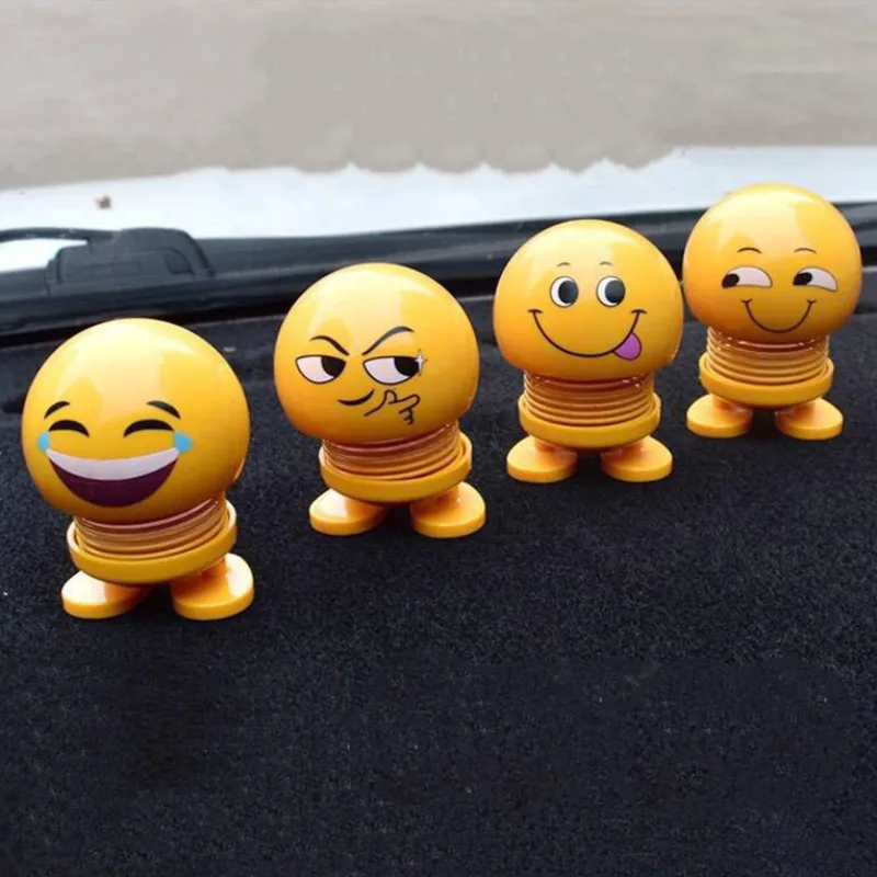 

Cartoon Emoji Smile Shaking Head Doll Car Ornaments Auto Interior Desk Home Decorations Bounce Toys Ornament Child funny Gift