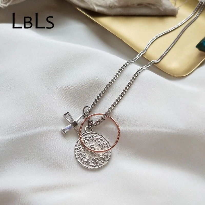 Ожерелье LBLS из серебра 925 пробы с подвеской крестом|pendant woman|round pendantdesigner necklace |