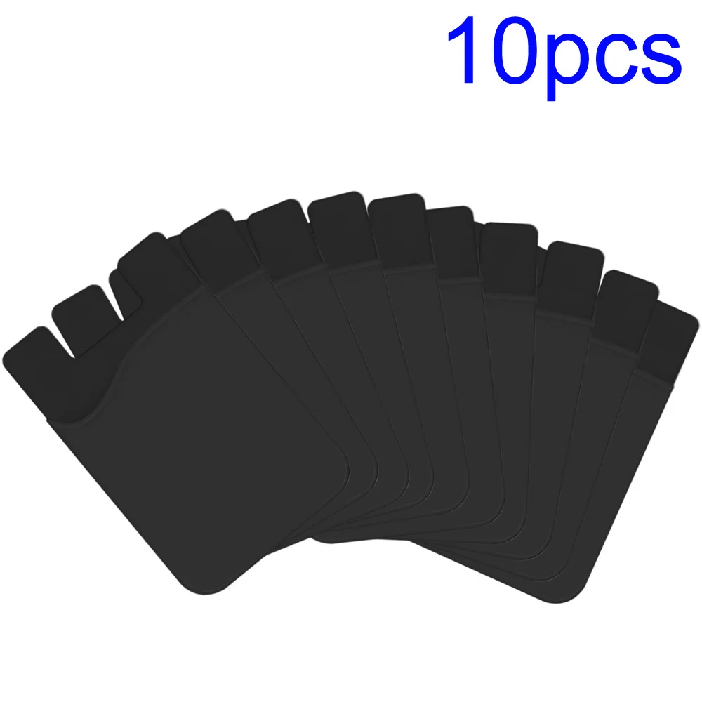 

(Pack of 10) Black Mobile Phone Back Cover 3M Adhesive Sticker SIM/ID Silicone Phone Credit Card Holder for iPhone Samsung LG