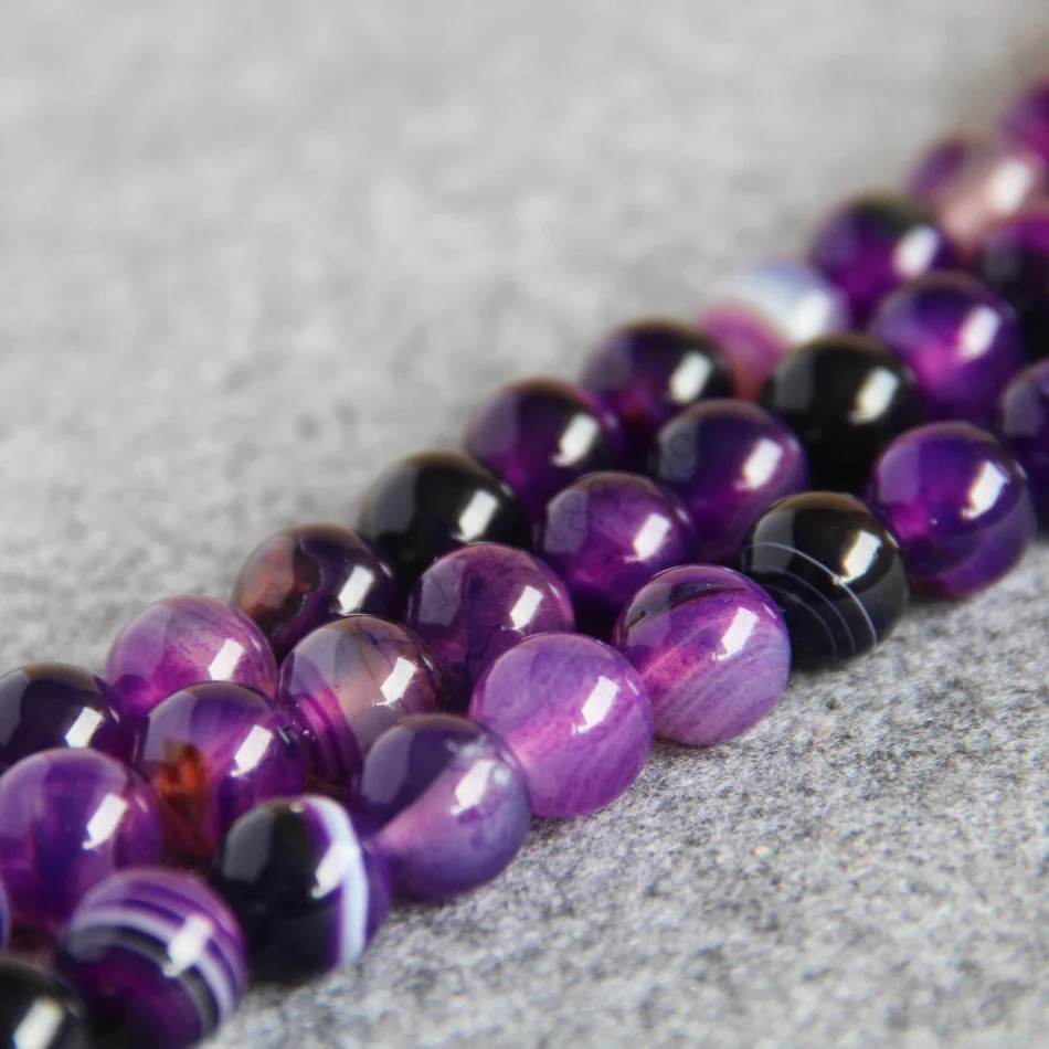Fashion Jewelry Purple Semi precious Stone 12mm Violet Round Stripe