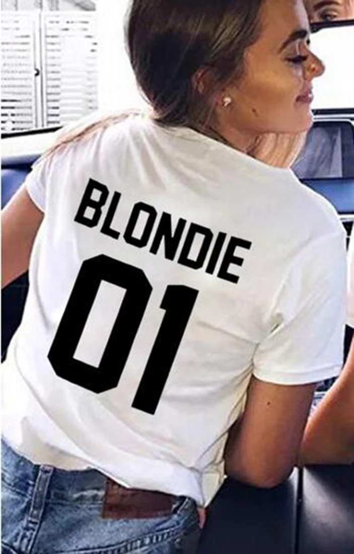 Лучшие друзья, женская футболка BLONDIE01 BROWNIE01, хлопковая Женская белая футболка, женские футболки с круглым вырезом, Camisas Mujer - Цвет: white