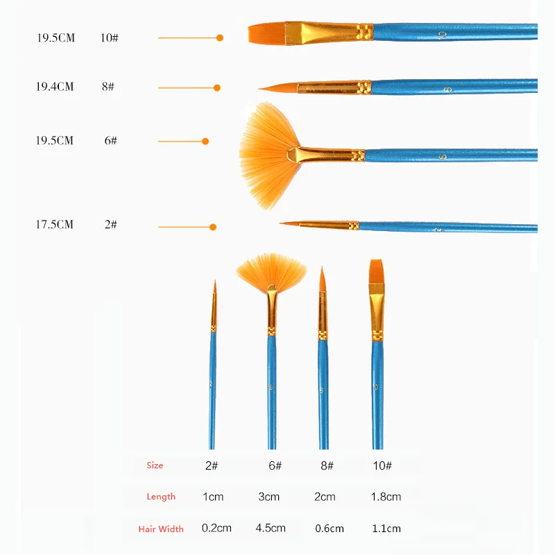 4 шт. синий бар нейлоновая краска для волос, набор кистей с заостренным кончиком, Художественная гуашь, акварельные акриловые масляные краски, принадлежности