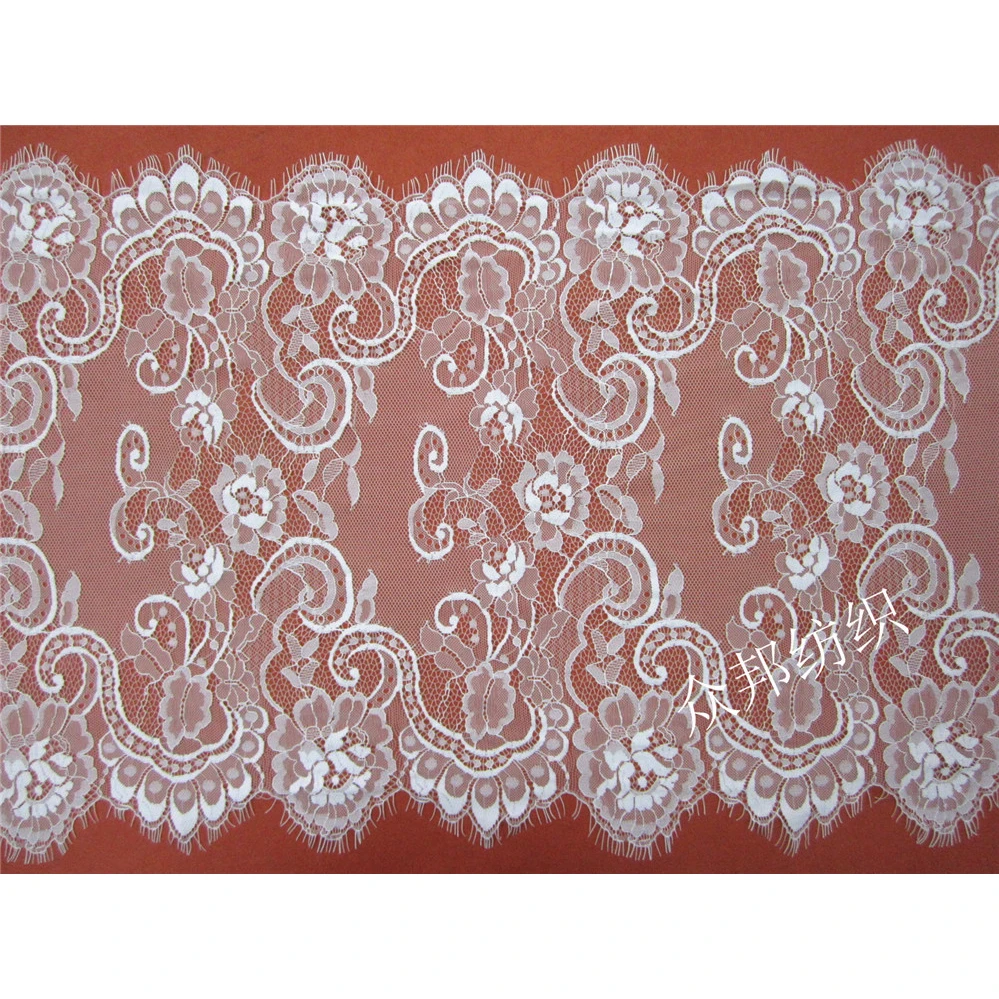 

Eyelash Lace Fabric 46cm DIY Decorative High Quality Soft Off White Nylon Eyelash Lace Trim Wedding Dress Fabric