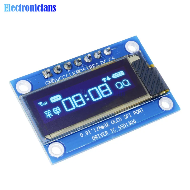 0,91 дюймовый 12832 128x32 синий OLED ЖК-дисплей SSD1306 Драйвер IC DC 3,3 V-5 V SPI для Arduino PIC DIY модуль