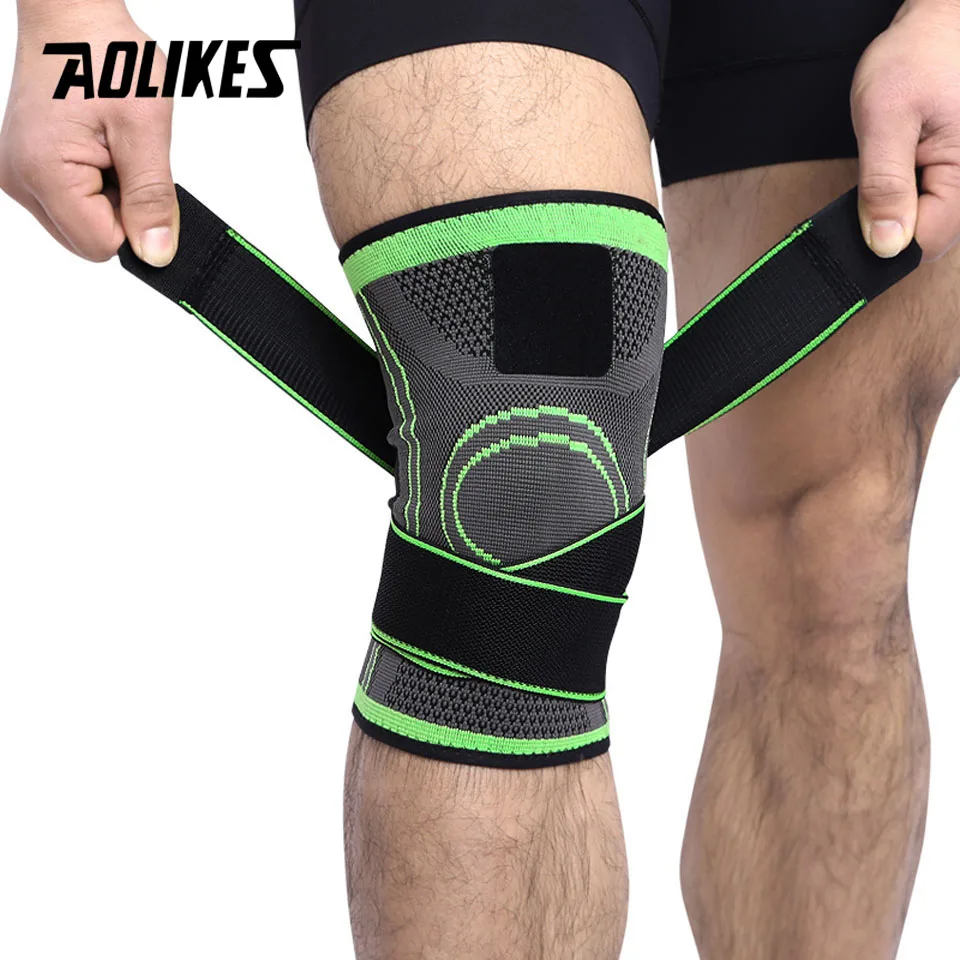AOLIKES 1 قطعة 3D النسيج الضغط دعامة الركبة كرة السلة تنزه الركبة دعم المهنية واقية الرياضة الركبة وسادة