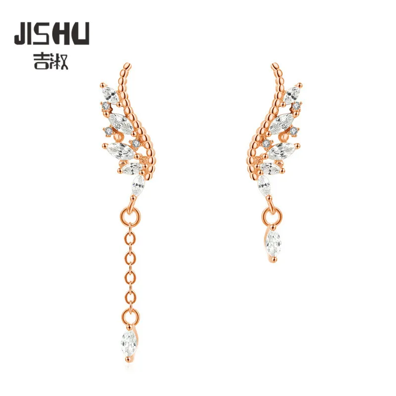 

Korean Asymmetry 925 Sterling Silver Tree Drop Earrings Zircon Chain Geometric Wing Crystal Plant Dangle Earrings For Women