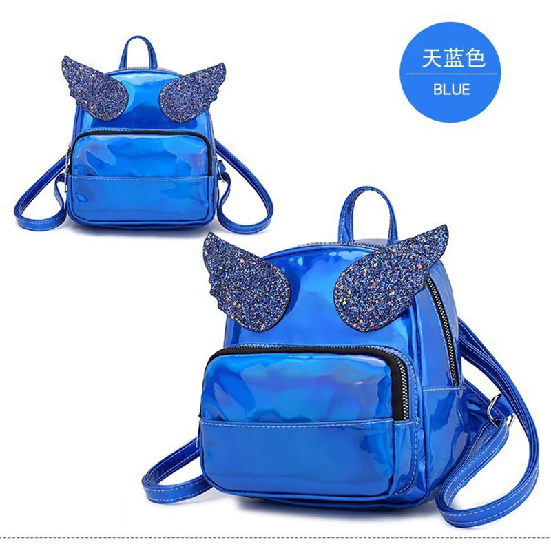 

2018 new hot mini laser sequin travel bag angel wings backpack colorful cute cartoon sequins small backpack