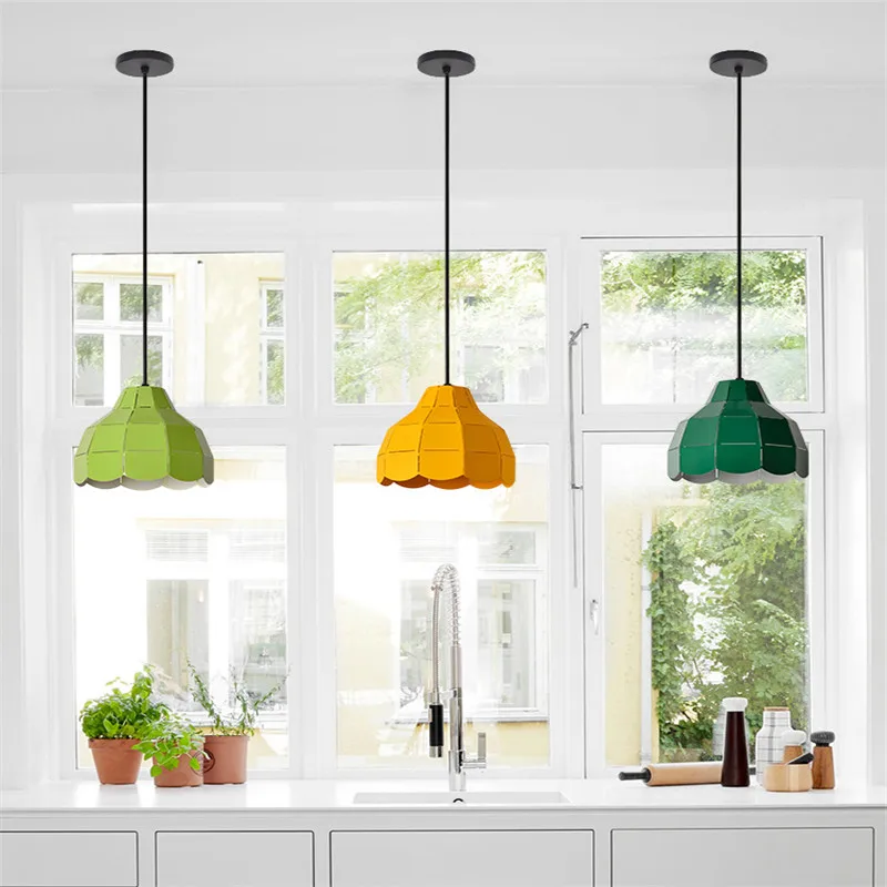 

New Designer Pendant Light Nordic Macaron Aluminum Lampshade Hanging Lamp Simple Suspension Lamp For Kitchen Industrial Lighting