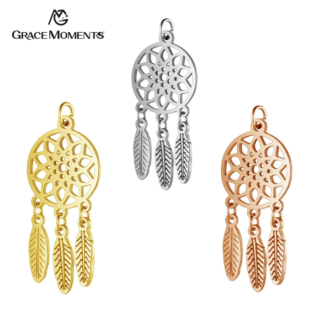 5pcs/Lot 316L Stainless Steel Charms 3 Colors Dream Catcher Charms Pendants for Jewelry Making Bracelet DIY Handmade Accessory