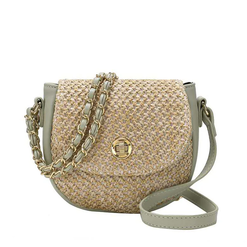 

Summer Ladies Straw Bag PU Fur Woven Stitching Chain Shoulder Bags Fashion Wild Travel Beach Bag New Lady Crossbody Bag