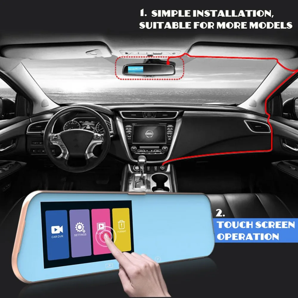 Vehemo Full HD 1080P Car DVR Dual Lens Car Camera Video Recorder Rearview Mirror With Rear view DVR Dash cam Touch Screen цена Vehemo Full HD 1080P Car DVR Dual Lens Car Camera Video Recorder Rearview Mirror With Rear view DVR Dash cam Touch Screen цены онлайн